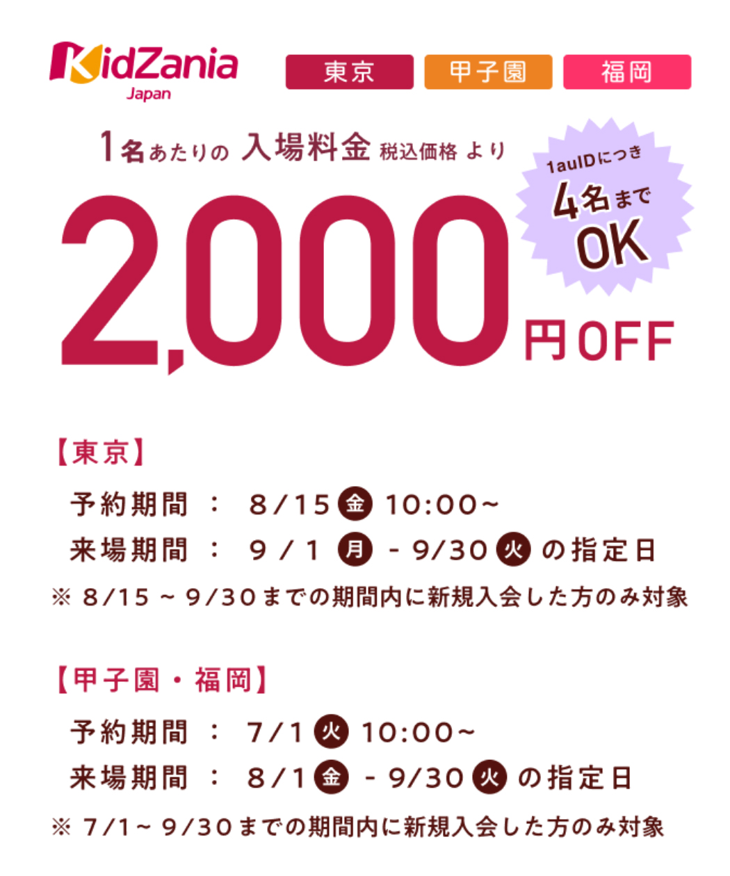 【キッザニア】Pontaパス2000円割引クーポン